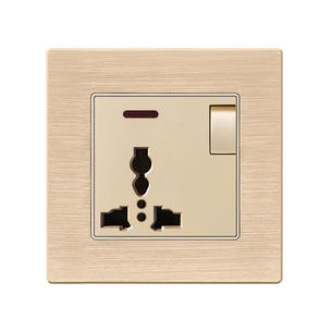 Aluminium Socket F71A-Universal 3 Pin Socket With Switch With Indicator Light-Gold